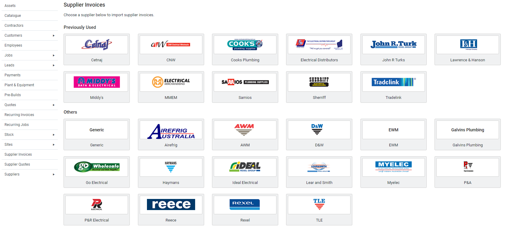A screenshot of the supplier invoice import.